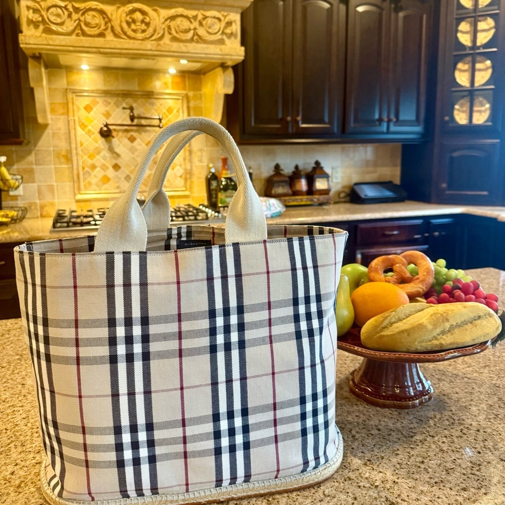 Burberry Beige and Red Checkered Tote
